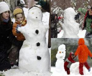 Puzzle Παιδιά που παίζουν με έναν χιονάνθρωπο